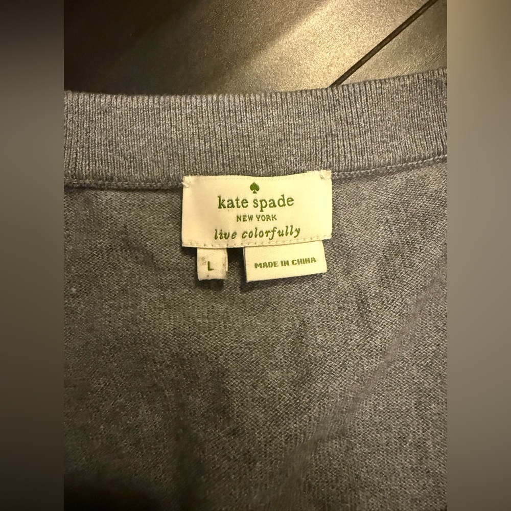 Kate spade Leni embellished cardigan gray sweater EUC size large - Picture 5 of 5